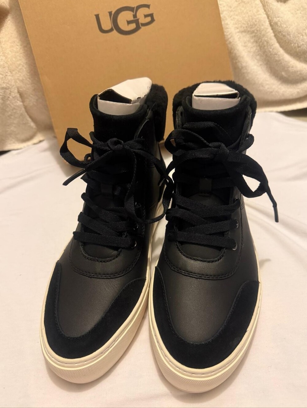 UGG Women's Black High-Top Lace-Up Sneakers with Cream Sole